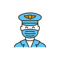 Masked pilot color line icon. Safe travel. Pictogram for web, mobile app, promo. UI UX design element