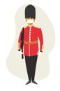 Masked Queen`s Guard vector Illustration. London quarantine