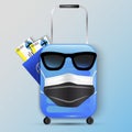 Masked suitcase. Summer holiday background. Flat vector illustration. Vector illustration. Stock image.