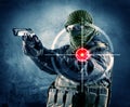 Masked terrorist man with gun and laser target on his body Royalty Free Stock Photo