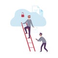 Masked Thieves Stealing Data from the Cloud Database, Cyber Crime, Hacking and Phishing Vector Illustration