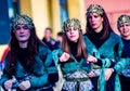 masked woman dressed as Medusa in a parade on the streets of ScorzÃâ in the province of Venice.