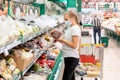 Woman supermarket mask vegetables Royalty Free Stock Photo