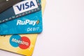 VISA, MAESTRO and RUPAY debit cards on Isolated background