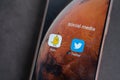 Maski, India 11,March 2021 : New Indian Social media app Koo and Twitter apps on mobile phone