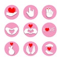 Masking hands are a symbol of the love and heart. Design elements for valentine`s day.Red hearts and hand white on pink. Royalty Free Stock Photo