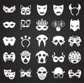 Masks icons set on black background for graphic and web design. Simple vector sign. Internet concept symbol for website Royalty Free Stock Photo