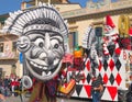Among the masks there is -the burlamacco- typical mask of Viareggio. 2019 Carnival of Viareggio, Tuscany, Italy-1