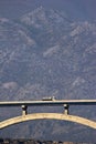 Maslenica bridge in front of mountain Velebit