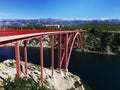 Maslenica bridge and Velebit mountains Royalty Free Stock Photo