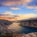 Maslenica Strait and beautiful sunset, Royalty Free Stock Photo