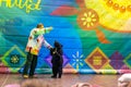 Maslenitsa (pancake week). The animal trainer with the bear on stage.