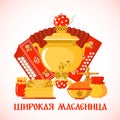 Maslenitsa or Shrovetide vector greeting card in flat style isolated on white background