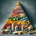 Maslow\'s hierarchy of needs pyramid, with a focus on food.Kitchen background Royalty Free Stock Photo