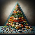 Maslow\'s hierarchy of needs pyramid, with a focus on food.Kitchen background Royalty Free Stock Photo