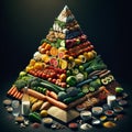 Maslow\'s hierarchy of needs pyramid, with a focus on food. Royalty Free Stock Photo