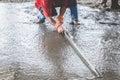 Mason building a screed coat cement Royalty Free Stock Photo