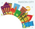 Mason City Iowa Skyline with Color Buildings, Blue Sky and Copy Space