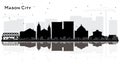 Mason City Iowa City Skyline Silhouette with Black Buildings and Reflections Isolated on White