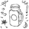 Mason Drinking Jar Vintage Cocktail Glass. Hand Drawn Vector illustration. Royalty Free Stock Photo