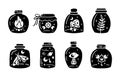 Mason jar clipart bundle, Celestial magic jar black and white glass bottles isolated items on white background, outline