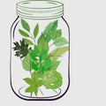 Mason Jar filled with green Watercolor Flowers and Leaves
