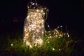 Jar of Fairy Lights in the Grass