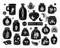 Mason jar isolated clip art bundle, Celestial black and white glass bottles, magic witches brew set, mystical jars