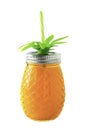 Mason jar, pineapple shape, summer juice or cocktail drink isolated. Tempalte for design, summer holidays, vacation concept