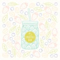 Mason jar with smoothie bar logotype on fruits and