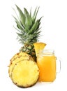 Mason jar of sweet pineapple juice on white background