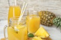 Mason jars with delicious pineapple juice