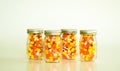 Mason jars filled with candy corn Royalty Free Stock Photo