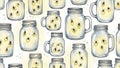 Mason Jars with Fireflies Pattern Illustration Royalty Free Stock Photo