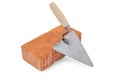 Bricklayer tools. Brick and trowel isolated on white background. Concept of the construction Royalty Free Stock Photo