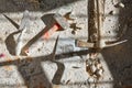Mason tools on debris background Royalty Free Stock Photo