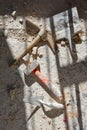 Mason tools on debris background Royalty Free Stock Photo