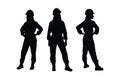 Mason women with anonymous faces. Female bricklayer silhouette set vector on a white background. Girl construction worker wearing Royalty Free Stock Photo