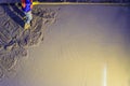 Mason worker leveling concrete with trowels, mason hands spreading poured concrete. Concreting workers are leveling poured liquid