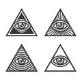 Masonic Illuminati Symbols, Eye in Triangle Sign. Vector