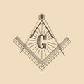 Masonic square and compass symbol, emblem, logo. Freemasonry vector illustration.