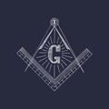 Masonic square and compass symbols. Hand drawn freemasonry logo, emblem. Illuminati vector illustration.