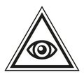 Masonic Symbol. All Seeing Eye Inside Pyramid Triangle Icon. Vector Royalty Free Stock Photo