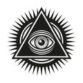 Masonic Symbol. All Seeing Eye Inside Pyramid Triangle Icon. Vector Royalty Free Stock Photo
