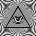 Masonic symbol The all-seeing eye inside the pyramid triangle icon. Vector illustration on a white background Royalty Free Stock Photo