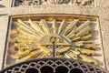 Masonic symbol of the All-Seeing Eye in a triangle with rays on the building of the Kazan Cathedral in Saint Petersburg Royalty Free Stock Photo