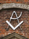 Masonic symbol of the Square and Compasses on a Sunderland, UK masonic lodge