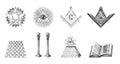 Masonic symbols set in vector. Occult symbolism.