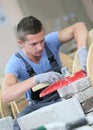 Masonry apprentice at work Royalty Free Stock Photo