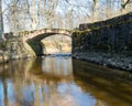 The Masonry bridge over the river of Kuja, a sunny day in early spring with clear blue skies, the banks of a small river Royalty Free Stock Photo